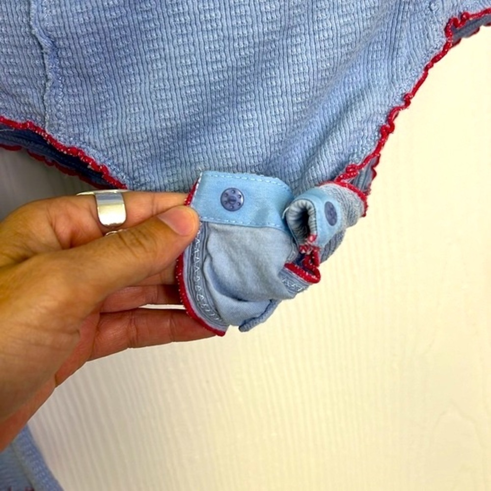 Free People - Nikita Baby Blue Red Trim Ribbed Long Sleeve Bodysuit Size Large - Picture 8 of 12